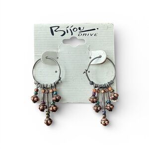 Y2K Beaded Hoop Earrings Copper Silver Tone NWT Deadstock Bijou Drive